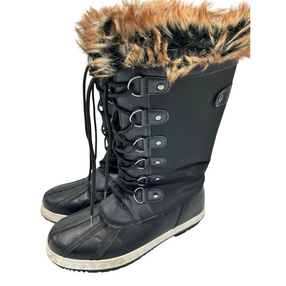 Shoe Dazzle Womens Black Fur Topped Lace Up Winter Boots Solene Size 8 - Picture 1 of 11